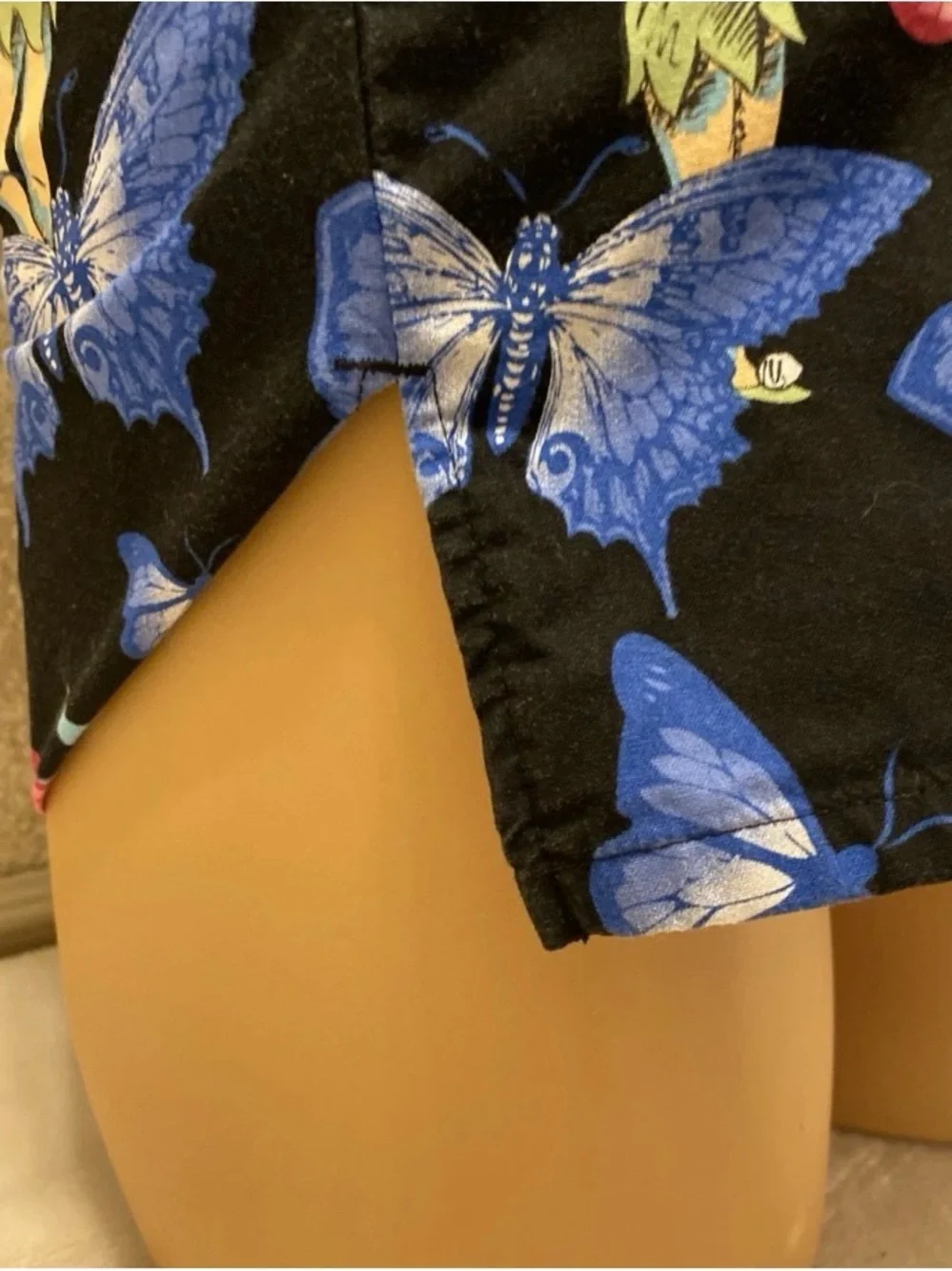 Disney Black V-Neck Short Sleeve Scrub Top with Blue & Pink Butterfly Print